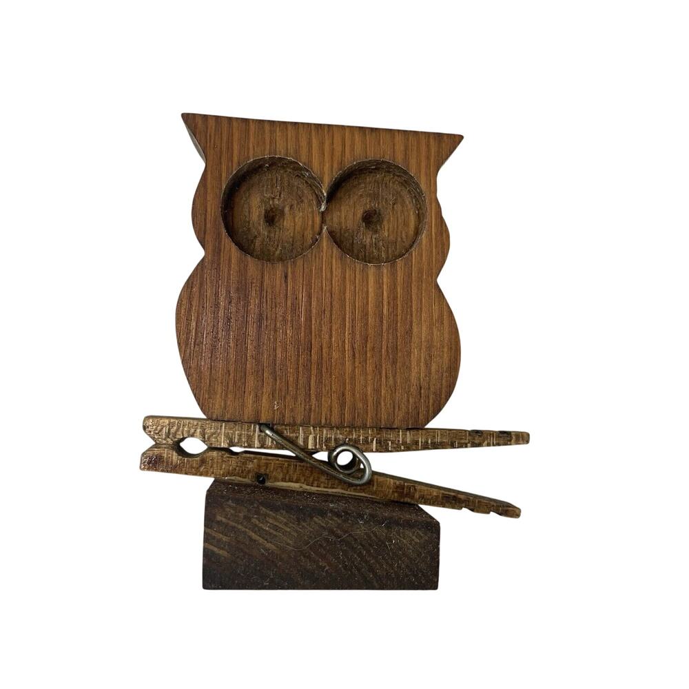 Vintage Handmade Wood Owl Letter Holder